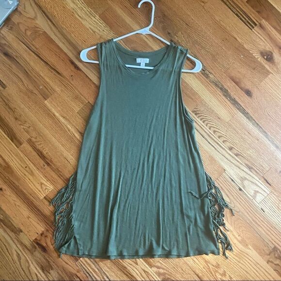 Medium (M) green fringe tank top sleeveless boho summer tank loose - Picture 1 of 2